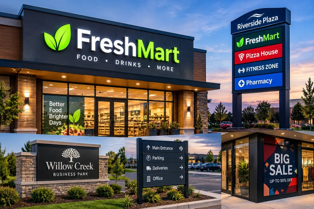 Commercial signage for businesses with professional outdoor signs and branding.